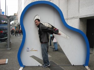 Posing in front of the ski jump thing