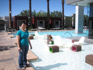 At the Palms Place pool, they have seats _in_ the pool