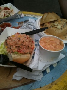 Salmon sandwich with seafood bisque, yummmmy