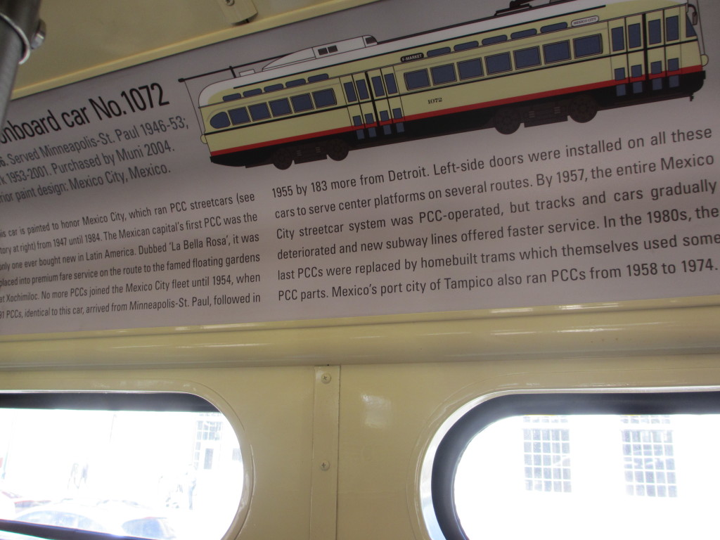 Placard inside streetcar